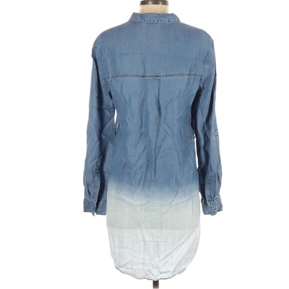 HOLDING HORSES Womens Chambray 2 Tone Button-Up Tunic Size S Boho Long Shirt - Picture 2 of 6